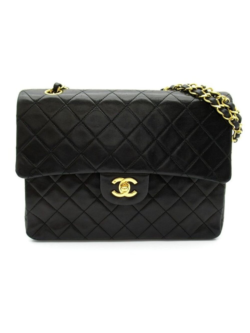 Chanel Quilted 25 Double Flap Chain Shoulder Bag Lambskin Black